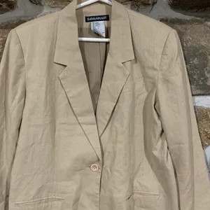 Vintage Beige Light Earth Tones Neutral Boho Beachy Linen Blazer thumbnail 2