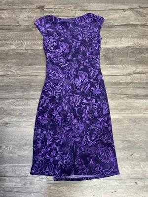 Lauren Ralph Lauren Purple Floral Faux Wrap Ruched Dress Size 4 thumbnail 6