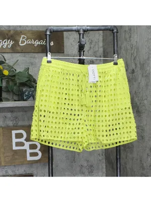 NWT Dotti Cotton Openwork Dot Drawstring-Waist Cover Up Shorts Citrine Green XL thumbnail 2