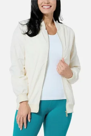 New Joy Clean Boss Performance Bomber Jacket Womens Medium Cream‎ Preppy Classic thumbnail 1