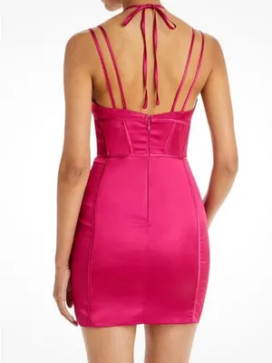 Aqua Hot Pink Strappy Mini Dress thumbnail 2