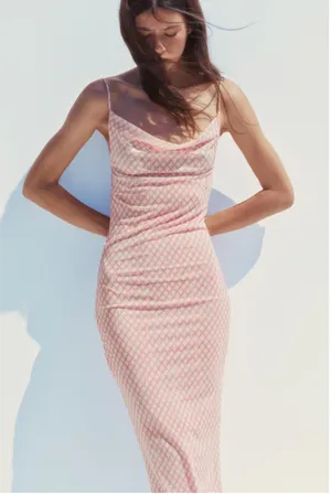 Zara Tulle Cawl Neck Long Open Back Dress in Bubblegum Pink Women's sz. M thumbnail 1