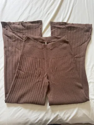 FREE PEOPLE | Ribbed Wide-Leg Knit Pants in Brown | S thumbnail 2
