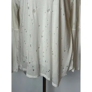 Trouble At The Mill‎ Shirt Women Medium White V Neck Distressed Long Sleeve Tee thumbnail 7