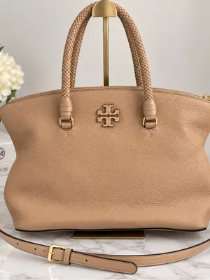Tory Burch Tan Pebbled Leather Tote Shoulder Crossbody Bag Braided Handles thumbnail 1