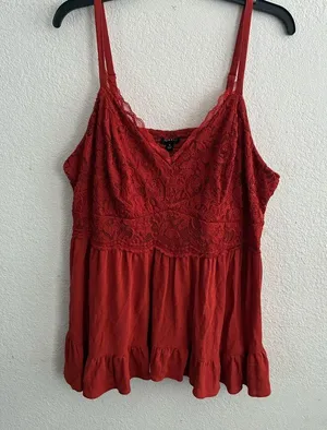 Ruffled Smocked Lace Babydoll Spaghetti Strap Crinkle Gauze Tank Top 1 thumbnail 3