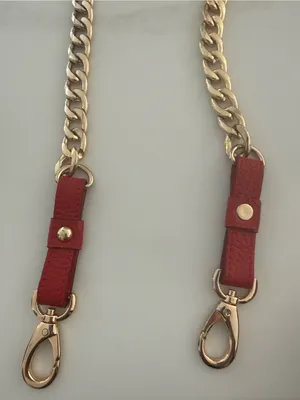 Red Leather and Gold Chain Bag Strap with Leather Shoulder Pad thumbnail 3