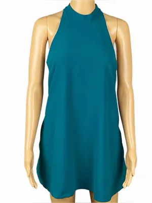 LOVERS + FRIENDS Teal Halter High Neck Swing Mini Dress Pockets Size XS thumbnail 2