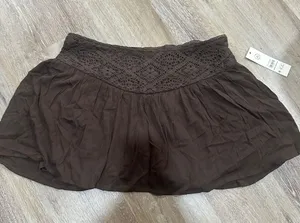 Brown Crochet-Waist Women’s Skirt - mini skirt thumbnail 1