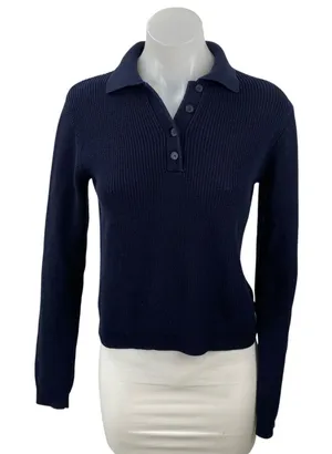 Brandy Melville Women's Black Ribbed Knit Long Sleeve Polo Sweater Top Size S thumbnail 1