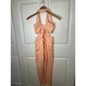 Free‎ People Back It Up Cutout Peach Crisscross Back Jumpsuit Bodysuit Small thumbnail 3