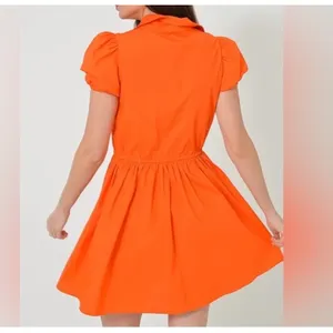Deluc Gasus Orange Puff Sleeve Mini Shirt Dress Fall Autumn Size M thumbnail 4