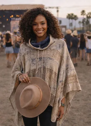 Free People Mama Crochet Marled Tie-dye French Terry Cowl Neck Poncho Large NEW‎ thumbnail 1