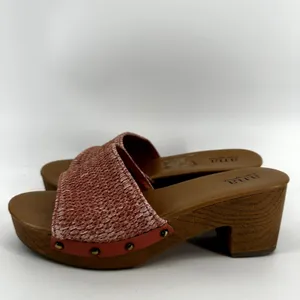 Ana Robinson Terracotta Platform Sandal Block Heel Slip On Open Toe Pink Woven 8 thumbnail 4