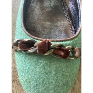 J.Crew Women’s Green Wool Ballet Flats Leather Lining and Chain Detail, Sz 7 thumbnail 8