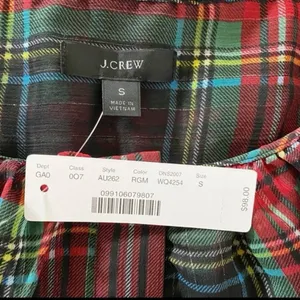 J. Crew Tartan Plaid Red Green Metallic Sheer Ruffle Button Tank‎ Blouse NWT S thumbnail 7