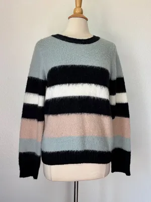 Design History Striped Mohair Wool Blend Fuzzy Knit Sweater thumbnail 1