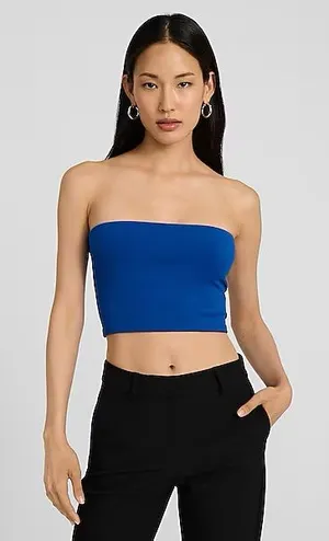 Express Royal Blue Strapless Tube Crop Top thumbnail 1