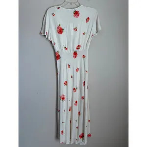 NWT Zara Midi Dress Womens S White Red Rose Floral V-Neck Flutter Sleeve Flowy thumbnail 3