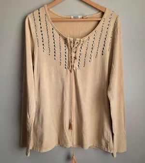 Gimmicks by BKE Tan Long Sleeve Top with Silver Accents thumbnail 1
