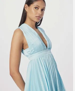 NWT Abercrombie & Fitch Plunge Pleated Satin Mini Dress Sky Blue LT thumbnail 6