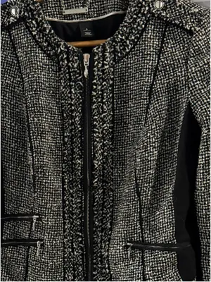 Women's White House Black Market Tweed Blazer Jacket Black White Size 6 thumbnail 5