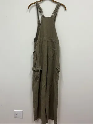 Flat White Olive Green linen blend Cargo Overalls size S thumbnail 3
