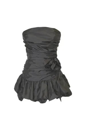 Zemeta Black Rose Strapless Ruched Rosette Bubble Mini Dress XS 3D thumbnail 13