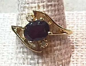 Vintage 80s Gold Plated Faux Ruby Bypass Cocktail Ring Size 5.75 thumbnail 1