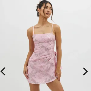 Selfie Leslie Sterling Gathered Waist Embroidery Mini Dress in Pink Size Large thumbnail 2