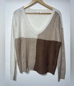 E & M Knitted V-Neck Sweater Color Block Women’s‎ Size Small thumbnail 1