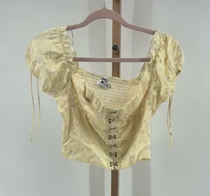 Princess Polly Floral Puff Sleeve Hook Eye Crop Top Yellow Size 6 thumbnail 1