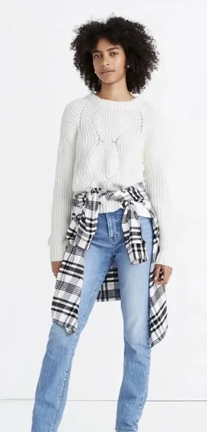 Madewell Everett Rib Play Ribbed Cable Knit Sweater Pullover Blouse Plus 2X v6x thumbnail 1