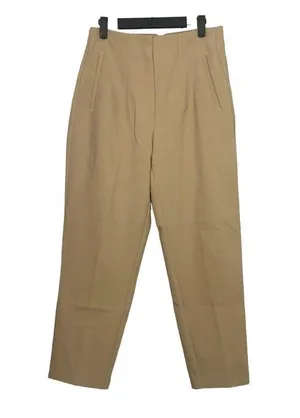 Zara High Rise Tapered Trousers Pleated Slash Pockets L Cream #1942 thumbnail 3