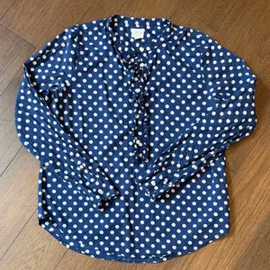 J. Crew Blue Polka Dot Blouse with Ruffle Detail Size Small C2-010 thumbnail 1