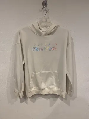 AELFRIC EDEN Hoodie Womens Medium White Fleece Colorful Star Graphic Pullover thumbnail 2
