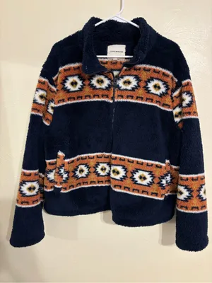 Lucky Brand Women’s L Aztec Sherpa Fleece Jacket Orange thumbnail 1