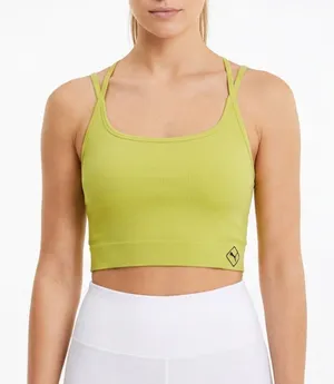 Puma Womens Ribbed Seamless Sports Bra Lime Green Cross Back Size L thumbnail 1