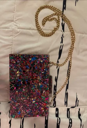 Glitter Confetti Acrylic Crossbody Bag with Gold Chain thumbnail 1