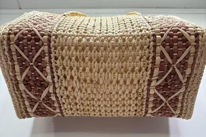 Medium Straw Bag with Wood Button Closure and Two Straps thumbnail 5