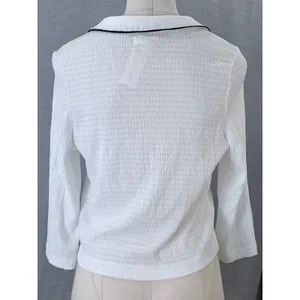 NWT Maeve Anthropologie White‎ Black Trim Ruffle Cropped Cardigan S thumbnail 6