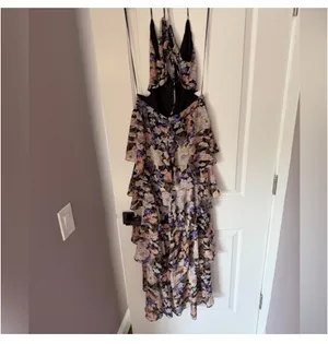 Astr Floral Tiered Maxi Dress in Black with Purple and Pink Flowers thumbnail 2