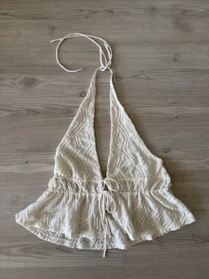 Zara Cream Textured Halter Tie-Front Top thumbnail 1