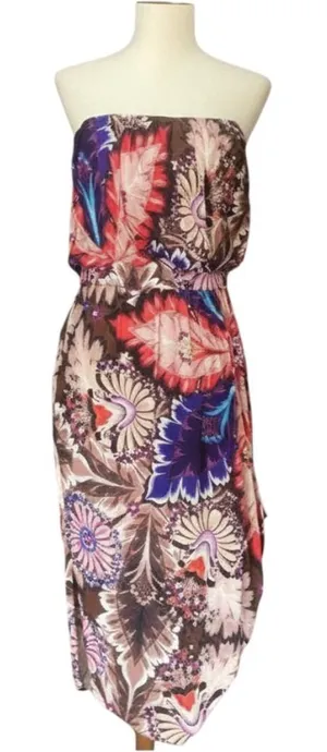 New Ali Ro Womens Dress Sz‎ 6 Silk Strapless Asymmetrical Midi Paisley Floral thumbnail 1