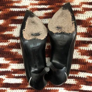 Vintage Y2K Office Siren Sporty Vixen Goth Black white kitten high heels pumps pointed toe-7.5M thumbnail 5