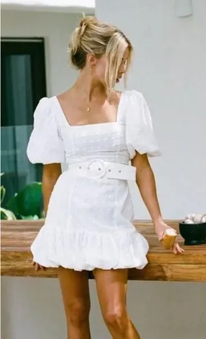 Sabo Skirt Dress Mini White Puff Sleeve thumbnail 1