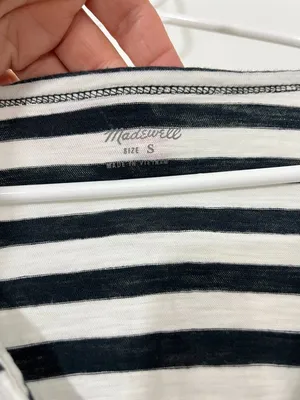 Madewell Small Black & White Striped "Mwah" Embroidered Long-Sleeve Top thumbnail 4