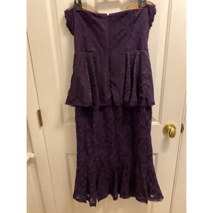 Flor et. al Purple Lace Strapless Peplum Midi Dress Evening Gown Women's Size 8 thumbnail 4