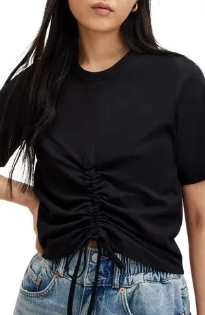 All Saints Black Front Scrunch T-Shirt - Size 6 thumbnail 1