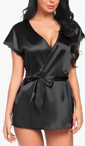 Kimono Style Robe Black Size M thumbnail 1